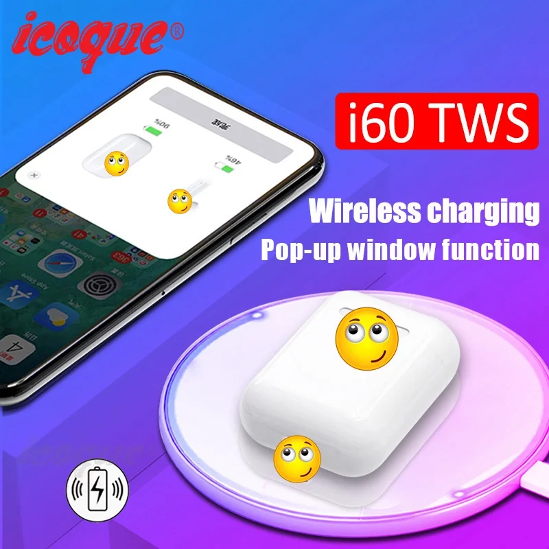 i60 TWS Pop Up 1 1 Wireless Bluetooth Earphone Wireless Charging W1 Chip Bass Headphones Wireless