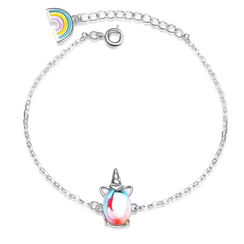 

Unicorn Rainbow Colorful Moonstone Bracelets & Bangles For Women Trend Creative 925 Sterling Silver Party Gifts Jewelry SAB40