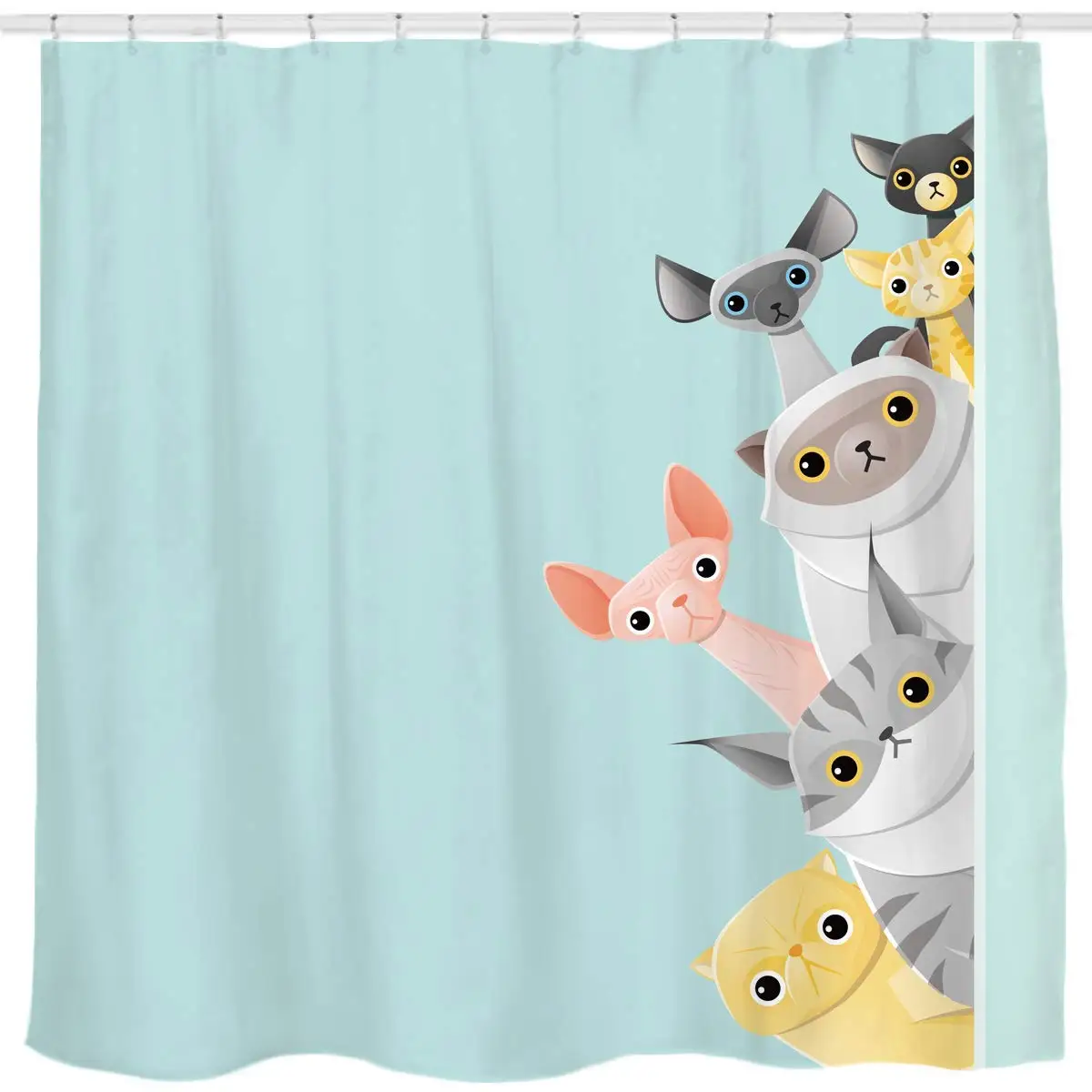 

Sunlit Cute Striped Shorthair Peekaboo Cats Cartoon Shower Curtain for Kids Cat Lover Funny Kitten Fabric Bathroom Curtain