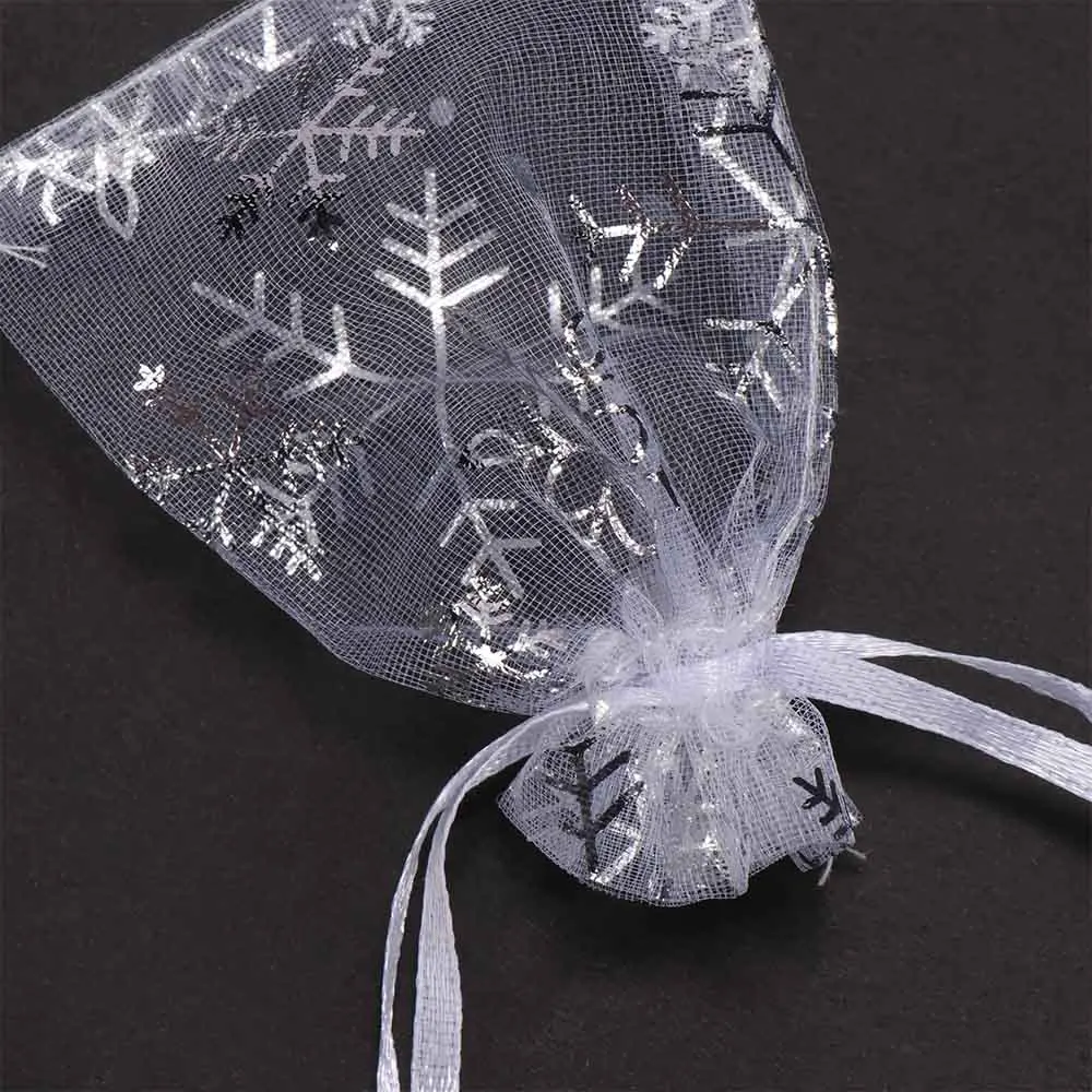 100 шт прозрачный Снежинка Белый Шнурок легкая ткань из органзы упаковка ювелирных изделий сумки Свадебные Подарочные сумки Саше