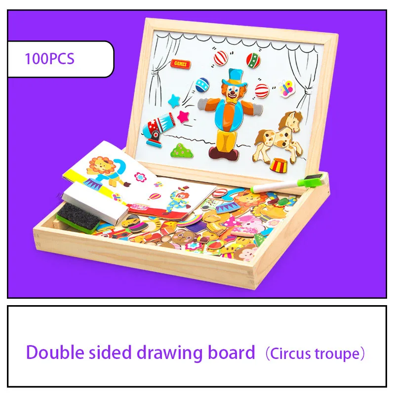 100+Pcs Wooden Multifunction Children Animal Puzzle Writing Magnetic Drawing Board Blackboard Learning Education Toys For Kids 3