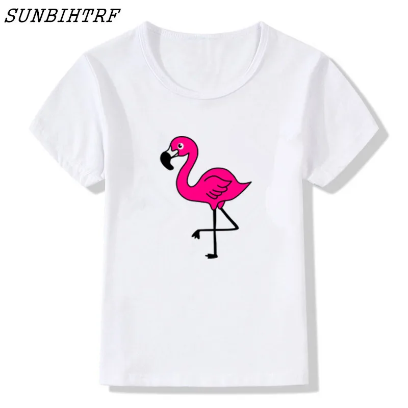 Children Cartoon Pink Flamingos Exotic Birds T Shirts Girls Boys Summer