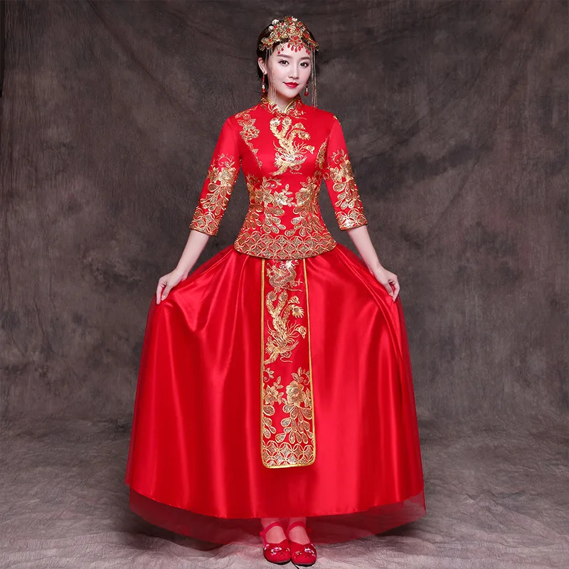 

New Arrival Cheongsam Embroidery Qipao Women Dress Evening Dress Modern Chinese Wedding Dress Bride Traditions Robe Orientale