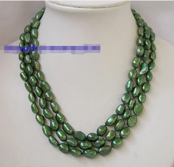 

shipping> >>>n1299 3row 8mm baroque green freshwater pearl necklace