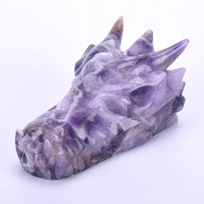 

4.7 '' Chevron Amethyst Skull Sculpture Natural Purple Stones Crafts Crystal Skull Realistic Healing Statue Home Decoration