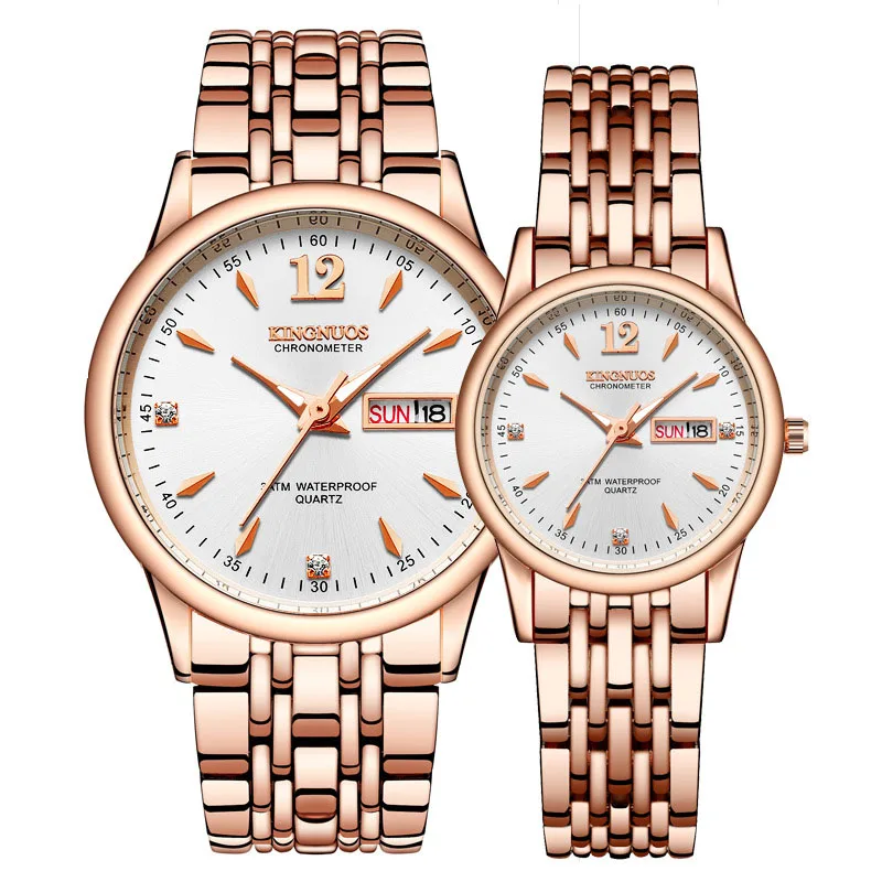 1 пара часы кварцовые ручные часы для мужчин и женщин модные роскошные Авто Дата Бизнес Пара часы для влюбленных любимых часов - Цвет: Rose Gold White
