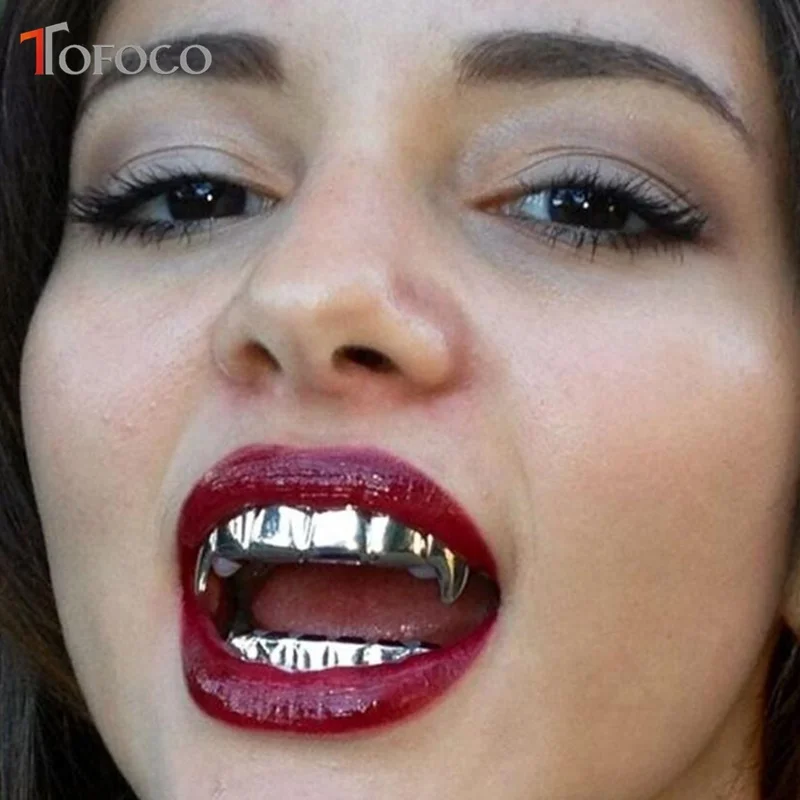 TOFOCO 4 цвета золотые зубы Grillz верхние и нижние грили хип-хоп зуб Grillz стоматологический Хэллоуин вампир Cosply игрушка зубы шапки Новинка