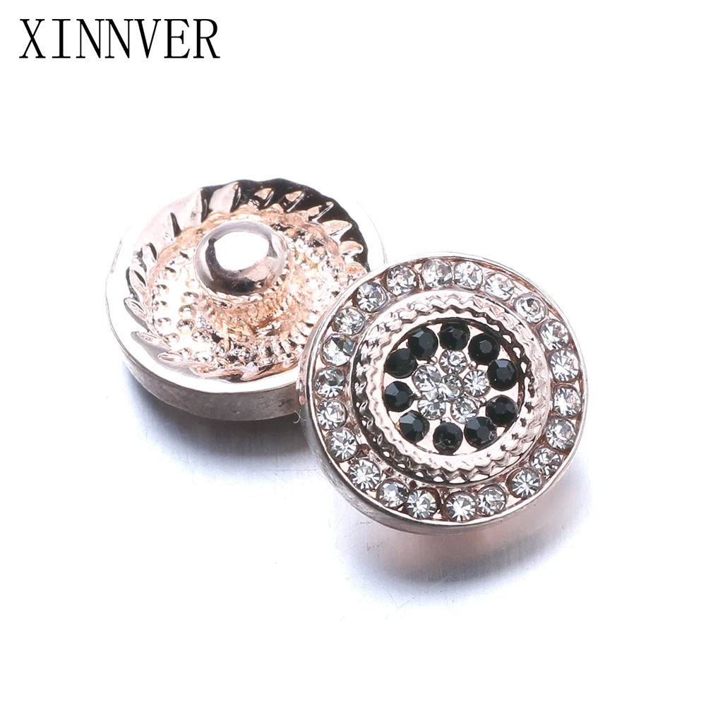 

10pcs/lot Xinnver Snap Jewelry Crystal Rose Gold Flower Metal 12MM Snap Buttons Fit DIY OEM Snap Bracelets For Women ZL041
