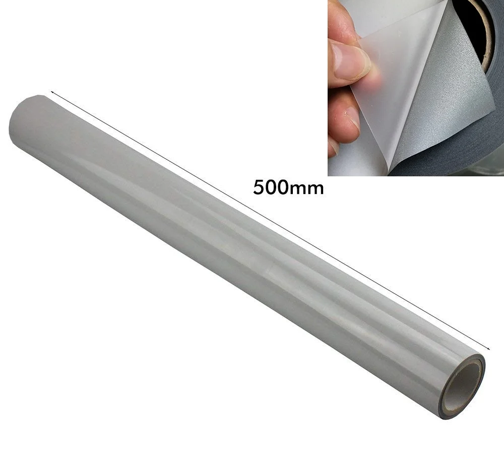 

Silver Reflective HTV Heat Transfer Vinyl Iron On Fit Carving Machine for Running Gear, Reflect Logos, Letters (500mm x 2meter)