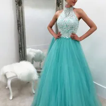 Tiffany Blue ткань французское кружево А-силуэта вечерние платья длинный, с бретелями шеи кружева Формальные Вечерние платья Vestido de noche robe de soiree