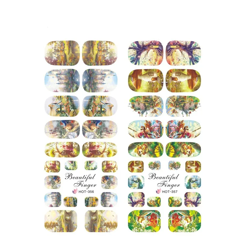 HOT355-357-Country-style-with-cute-bear-beauty-house-with-full-cover-nail-sticker-for-water (2)