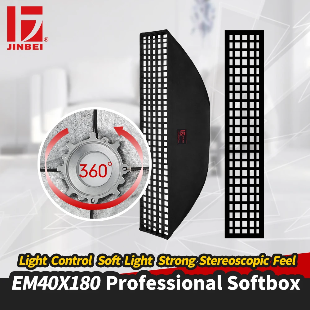 

JINBEI EM-40x180 16"x71" Honeycomb Grid Strobe Softbox Rectangle Strip Beehive Soft Box with Bowens Mount