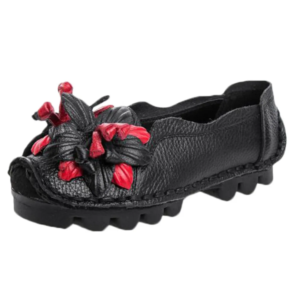 2019 Women's casual shoes handmade shoes national wind shallow mouth soft bottom flat shoes non-slip wear shoes for ladies 40J5 (5)