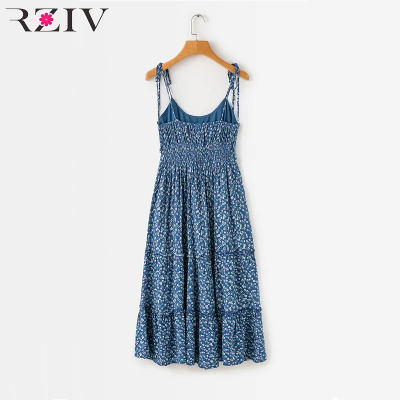 RZIV الصيف المرأة اللباس عارضة زهرة طباعة تكدرت الزخرفية فستان بحزام