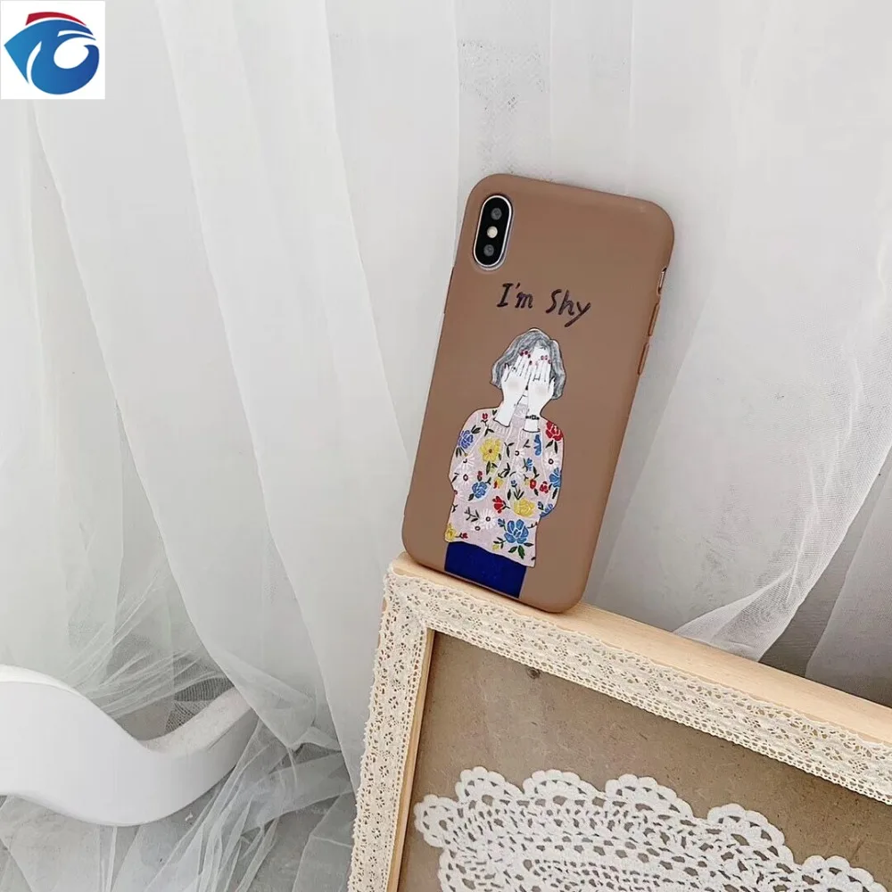 HUANQING Cute shy girl cell phone case For iPhoneXR XS Max 6 6S 7 7Plus 8 8Plus TPUprotection Phone liquid state soft case2