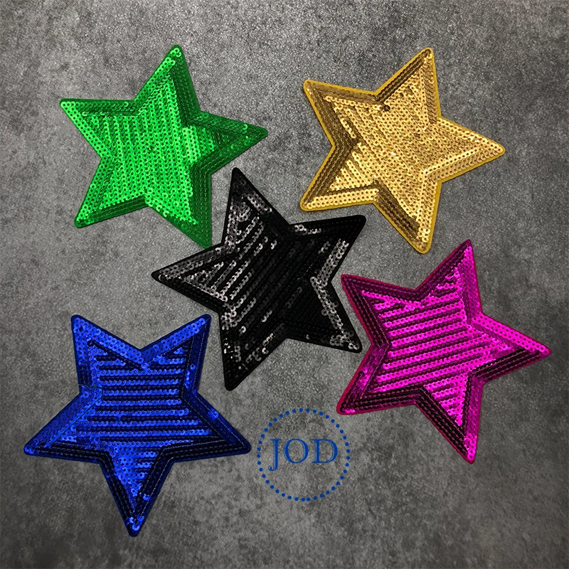 

JOD Black Large Sequin Embroidery Star Clothes Patch Applique Iron on Decorative Patches for Clothing Stickers Big Badges Fabric