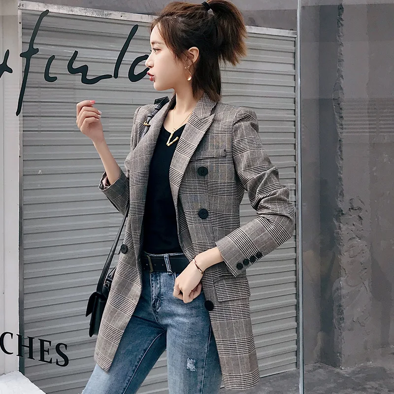 

Net red plaid small suit Korean version of the small suit 2019 new female spring casual slimming temperament long coat autumn
