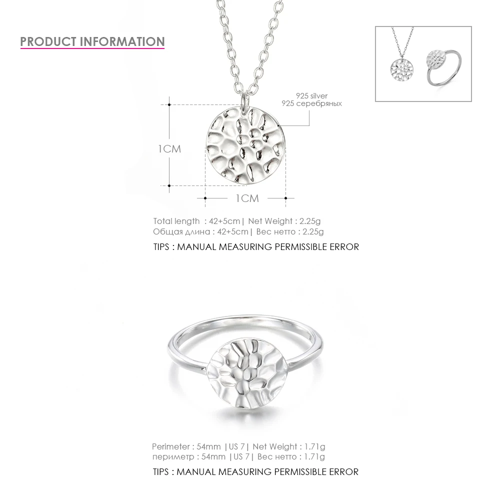 e-Manco Trendy Jewelry Set For Women 925 Sterling Silver Stud Necklaces With Geometric Rings Pendant Necklace Fine Jewelry