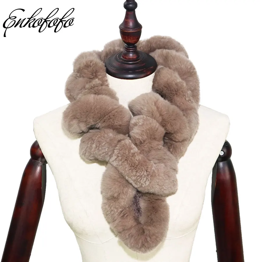80CM Winter Women Real Rex Rabbit Fur Scarf Natural Rabbit Fur