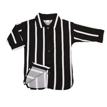 Детские рубашки в черно-белую полоску для маленьких девочек повседневные однобортные блузы и рубашки с длинными рукавами