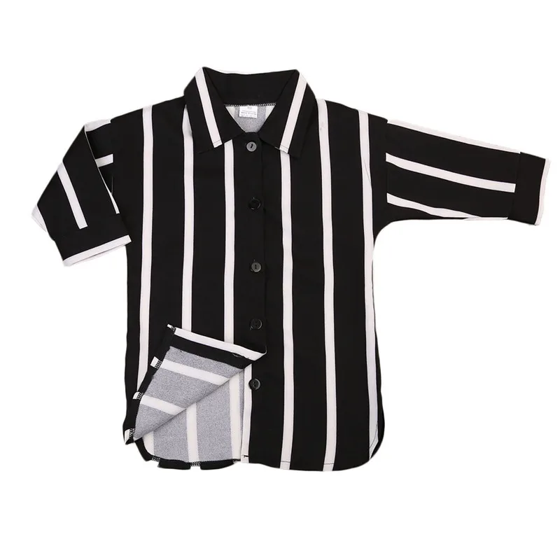 Kid Toddler Infant Baby Girls Black and White Striped Shirts Casual Long Sleeve Single breasted