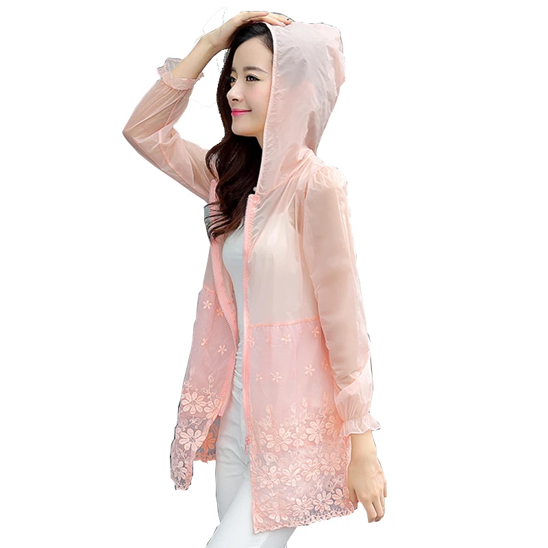 

add new outwear Lady Sun Protection Jacket long Large M-3XL Beach Women Sunscreen Ultra Thin Coats Hooded Transparent Coats