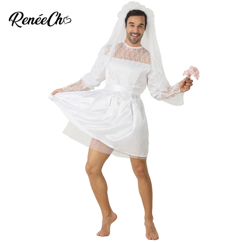 

2018 Halloween Costume For Adult Funny Bride Costume For Men men costume For Christmas Party Lace Fancy Dress Carnival Cosplay