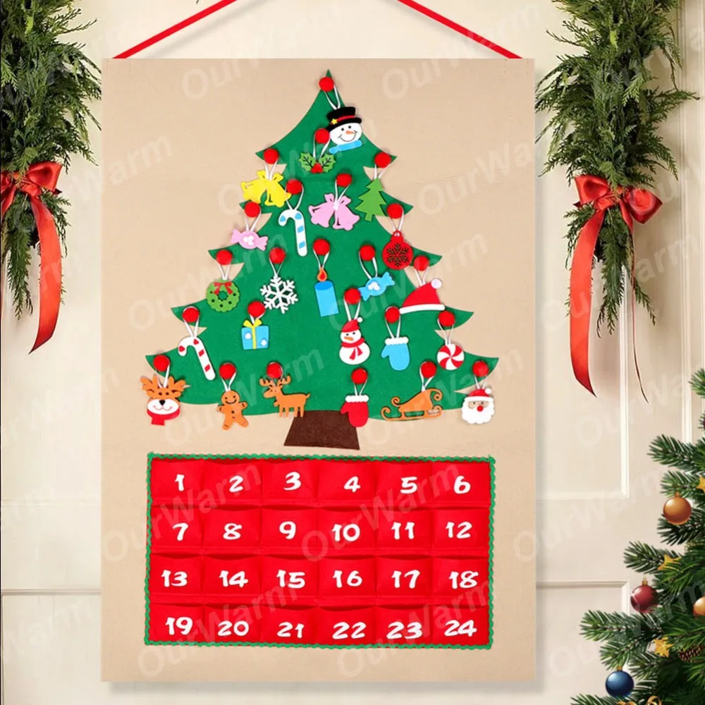 OurWarm Date 1 24 DIY Felt Christmas Advent Calendar Christmas Tree Countdown Calendar with Pockets New Year Hanging Ornaments in Advent Calendars from Home