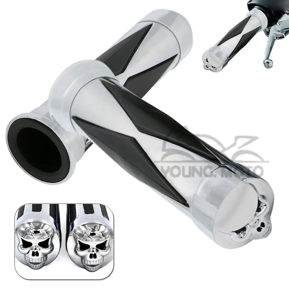 22 25mm Hand Grips Chrome Aluminum Zombie Skull Anti slip Black Rubber