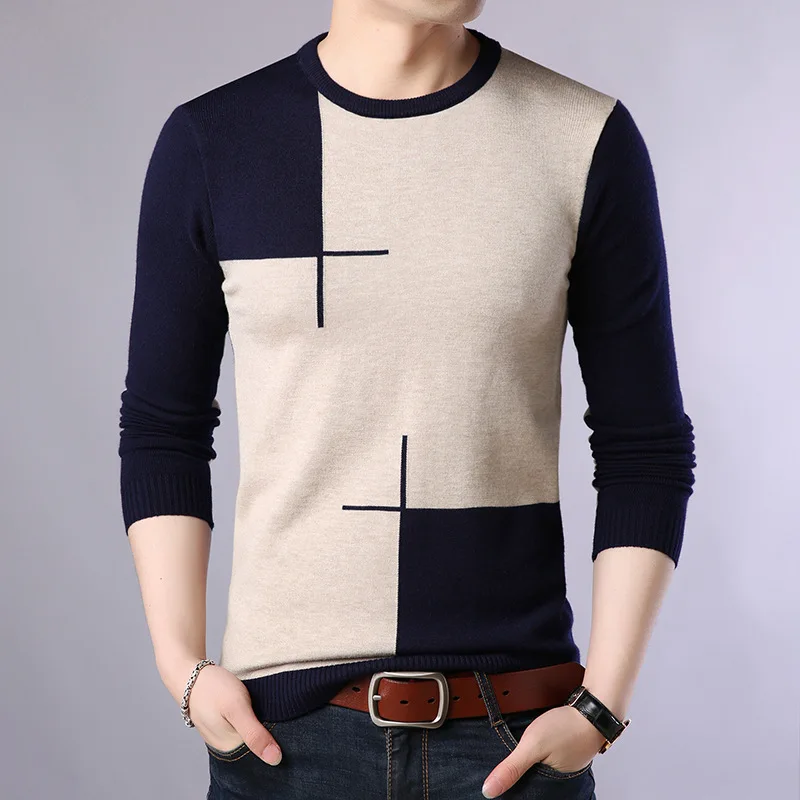 

2019 Autumn Casual Men's Sweater O-Neck Slim Fit Knittwear Mens Sweaters Pullovers Pullover Men Pull Homme M-3XL