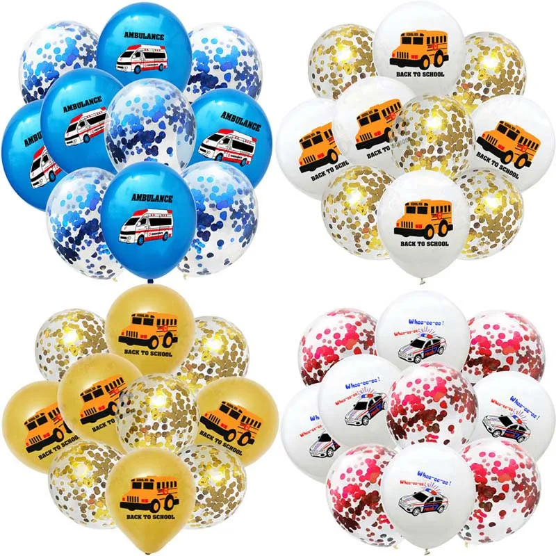 

10pcs Car Balloons Police School Bus Baby Shower Boy Girl inflatable Birthday Decoration Confetti Ballon Kids Toy Balloons XN