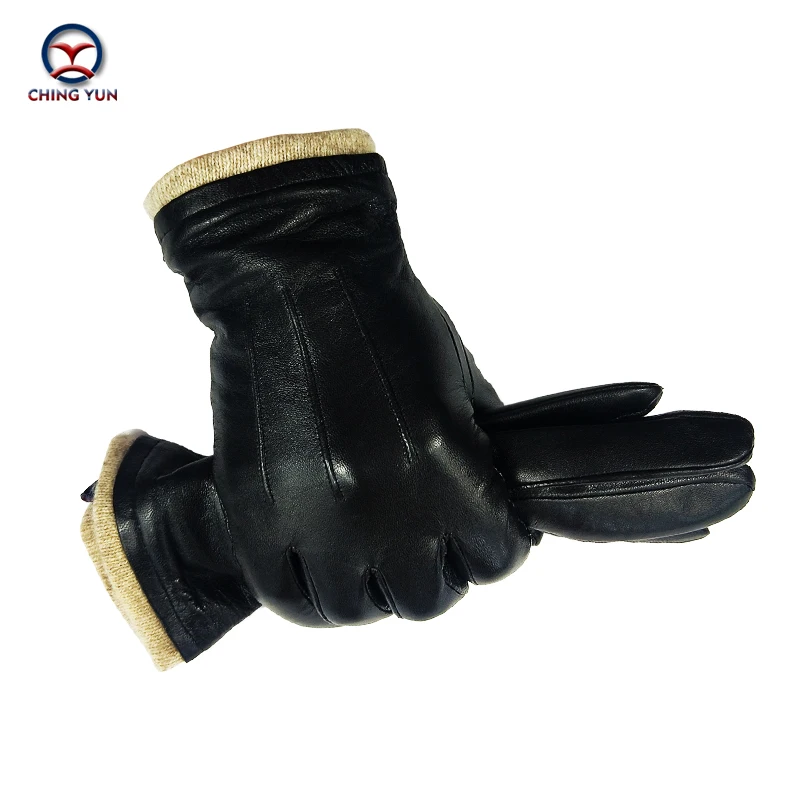 

CHING YUN Winter man Sheep skin leather gloves male warm soft Comfortable men's Operating mobile phone men Three lines glove