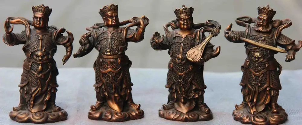 

Chinese Folk Myth Red Copper Bronze Four Heavenly Kings God warrior statue Set