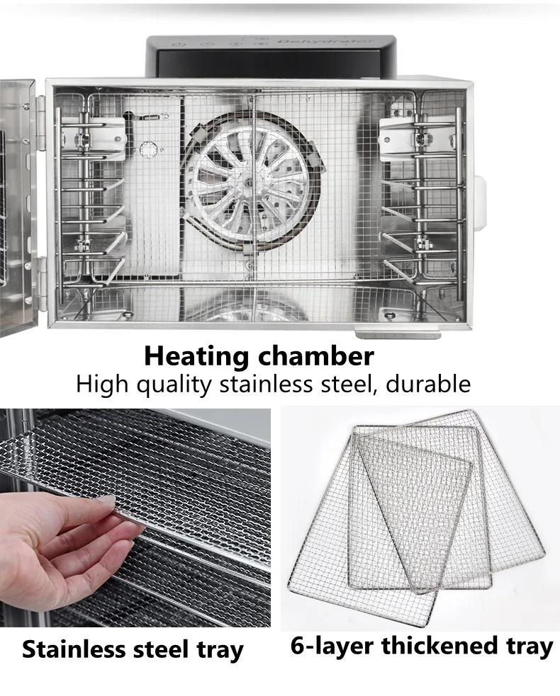 Cukyi 6 Bandejas Desidratador de Alimentos Secador de Desidratação de Frutas Lanches Erva Vegetal Máquina de Secagem de Carne em Aço Inox 110v 220v dos Eua e da ue 10 Desidratadores