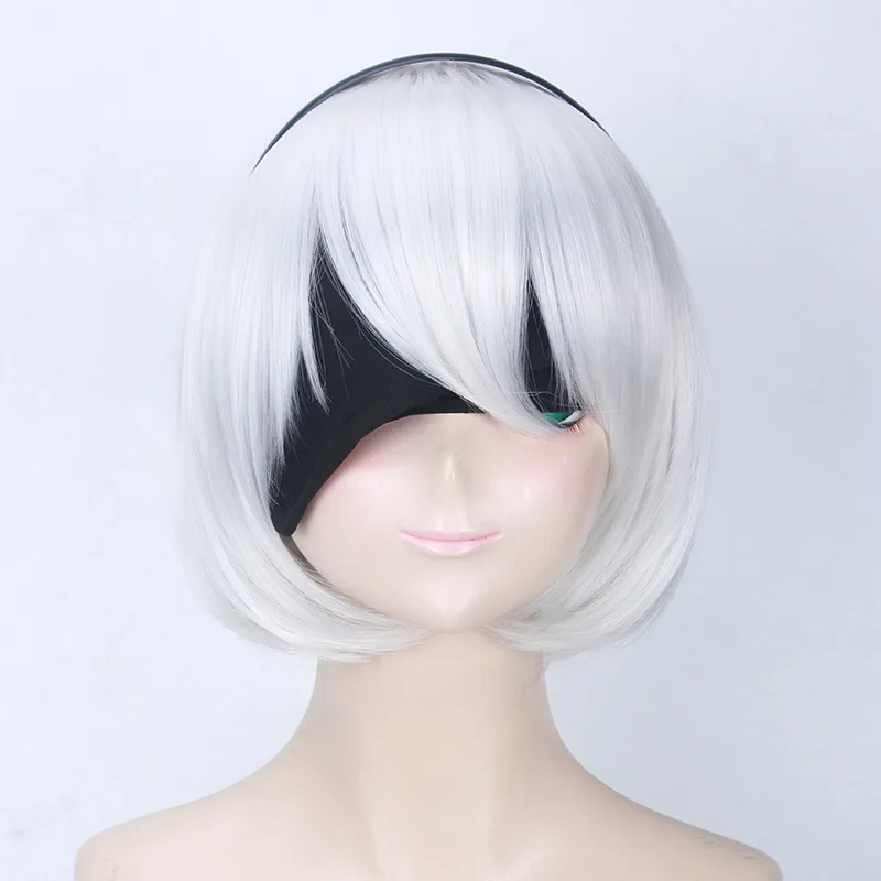 

NieR Automata YoRHa 2B Wig + Wig Cap (rest not included) No. 2 Type B Heroine Short Silver White Hair Cosplay Costume play Wigs
