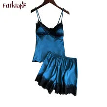 Fdfklak женские пижамы новые шелковые атласные шорты пижамный комплект сексуальная без рукавов кружевная Пижама женские пижамы наборы женская пижама