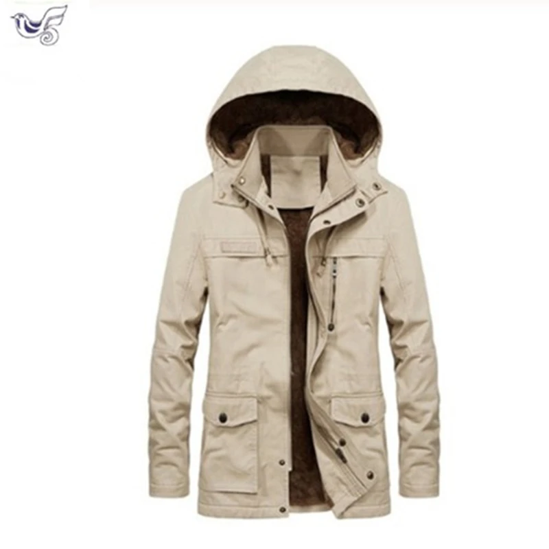

Big size M - 4XL 5XL autumn winter coat new men in addition to velvet jacket casual men washed long coat jacket jacket with hood