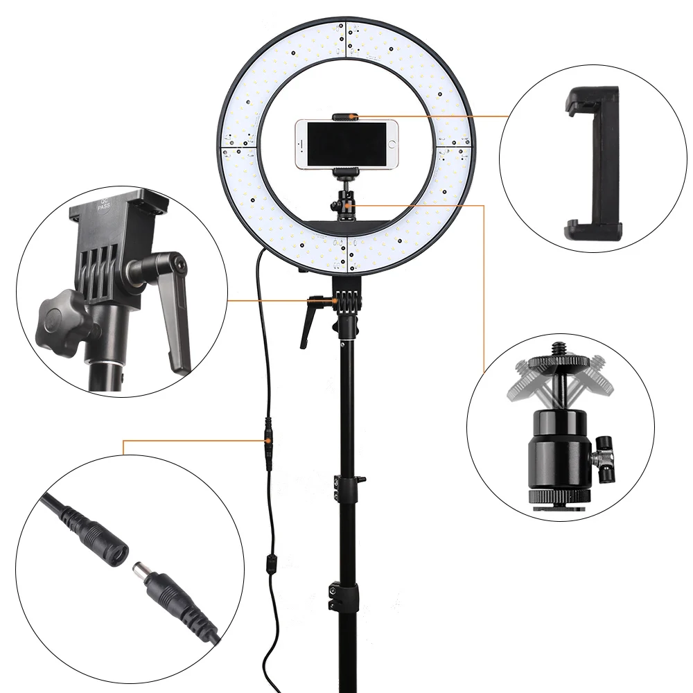 Spash RL-12 светодиодный кольцевой светильник круговой фотографии светильник ing со штативом 5500K CRI90 196 светодиодный s камера фото студия телефон видео Лампа