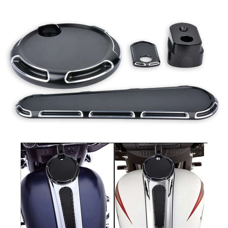 

3 Pieces CNC Black Deep Cut Dash Accessory Pack Tank Cover For Harley Touring FLHX FLTRX 2014-2017 , Switch Dash Gas Door Cover