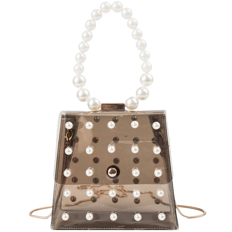 

Transparent Jelly bag 2019 Summer Fashion New Quality PVC Women's Designer Handbag Pearl Tote bag Chain Shoulder Messenger bags