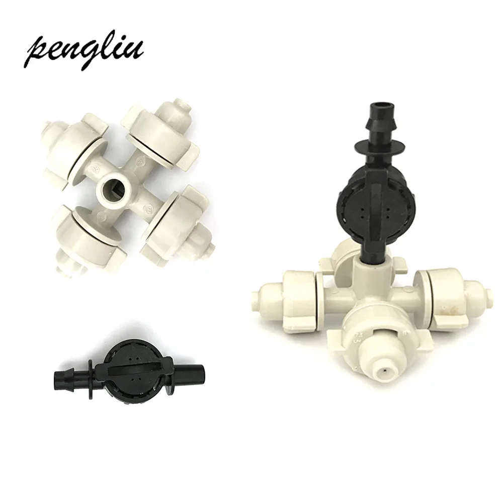 

10Pcs Cross Fogger Misting Sprinkler With 1/4" Barbed Anti-Drip Device Four Ways Fog Nozzles Greenhouse Irrigation System IT174