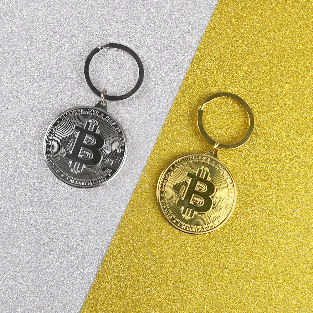 

1pcs 2019 New Trendy Alloy Bitcoin Keychain Silver Gold Rose Gold Vintage Stye Commemorative Coins Key Pendant Chain Gift