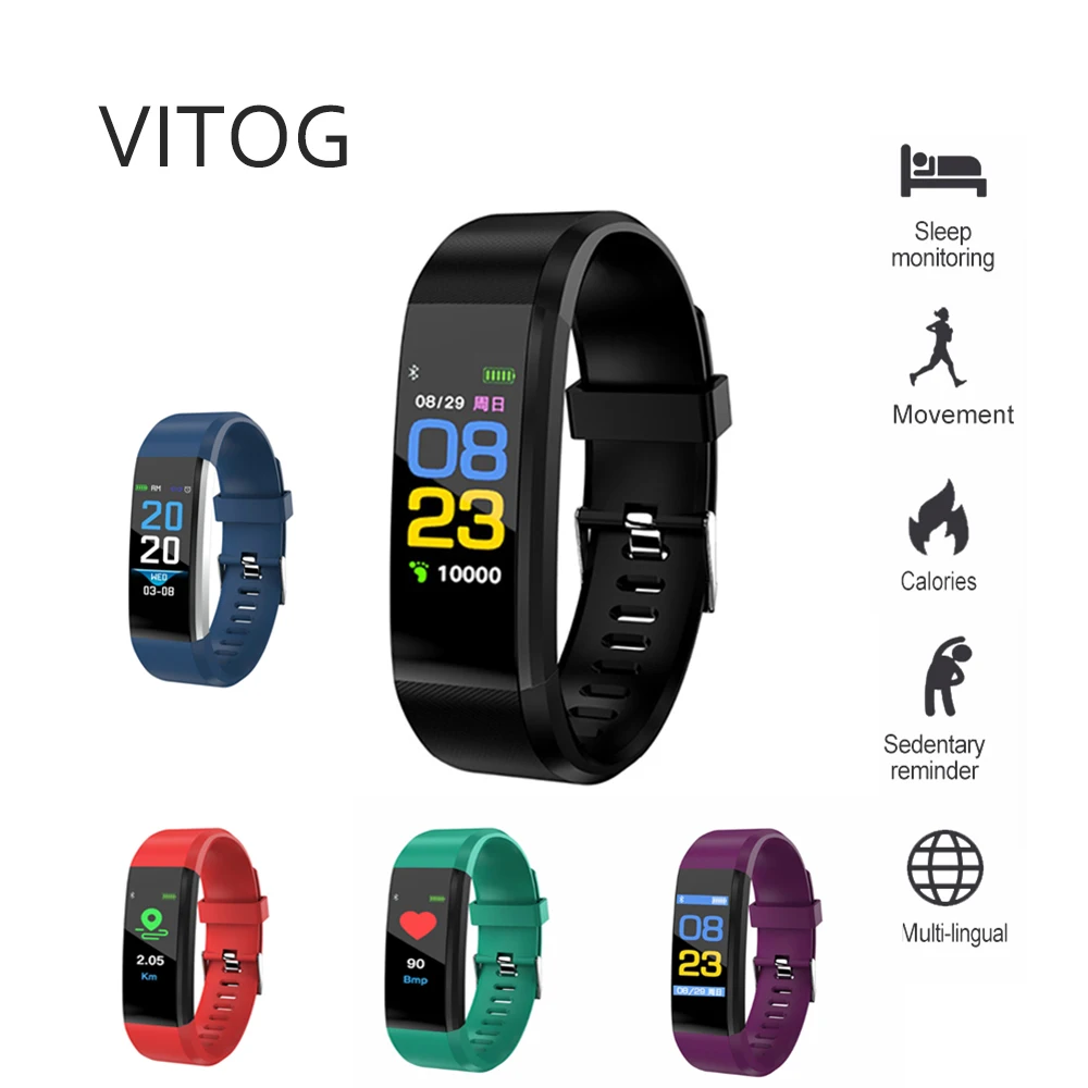 

VITOG 115 plus Smart Bracelet IP67 Waterproof Wrist Band Watch Heart Rate Blood Pressure Monitor Sport Tracker for IOS Android