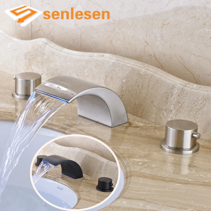 

Retail Best Price Dual Handles Three Holes Bathroom Countertop LED light Mixer Taps