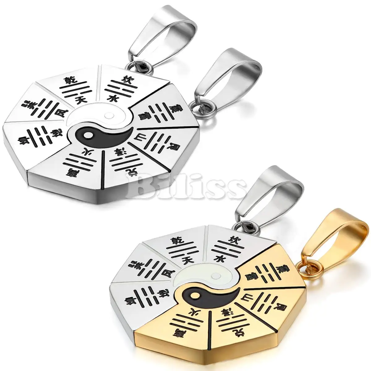 

2 pieces Fashion Couple Necklaces Yin Yang Bagua Pendant 316L Stainless Steel 2 Chains For Men Women Gold Silver Color