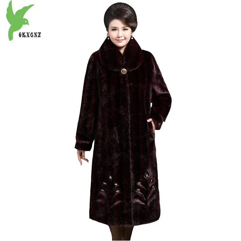 

New Winter Women Imitation Fur Coats Fashion Long Style Mink Fur Outerwear Plus Size Thick Warm Boutique Mother Tops OKXGNZ A796