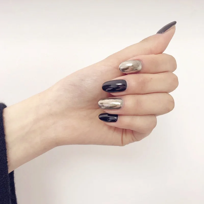 

24pcs Black and Metal Color Long Punk European Ins Fashion Fake Nails Women Manicure DIY Design Artificial Nail With Glue