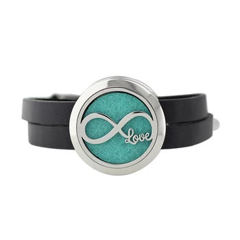 

Infinity Love 30mm Stainless Steel Essential Oil Locket Leather Bracelet Best Gift For Mother Day's