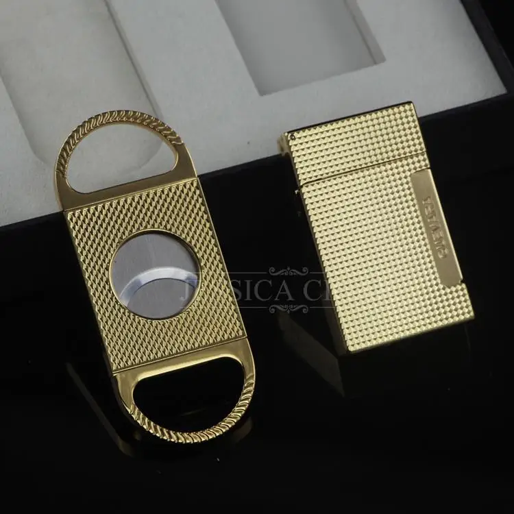 Cigar Accessories Gold Color Luxury Smoking Gift Set W/ 2 Flame