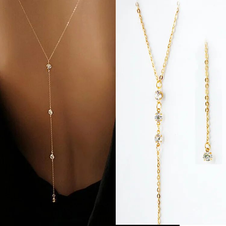 

Sleek Minimalist With Rhinestones Sexy Dew Behind The Back Chain Necklace Body Chain Long Ladies Charm Jewelry Accessories